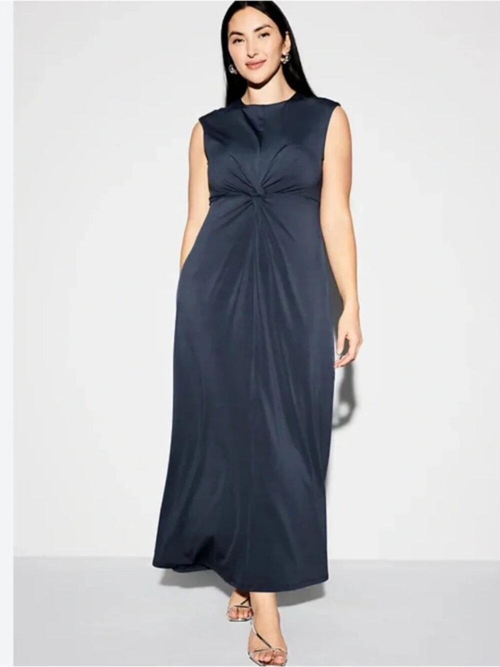 Old Navy The Occasion Twist Front Knot Maxi Dress Sleeveless Navy Blue 3X NWT